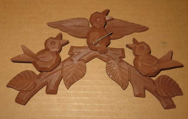 Vintage Wood Cuckoo Clock Parts Top Topper Leaves Bird 9 1/2" #1c