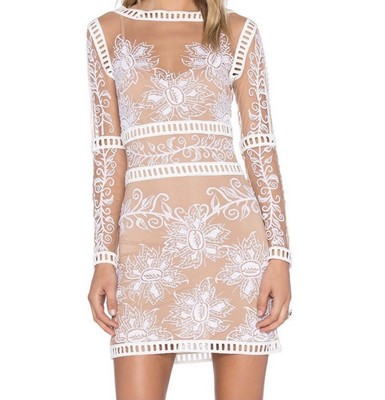 For Love & Lemons White Embroidered Tulle/ Lace Desert Nights Mini Dress, XS