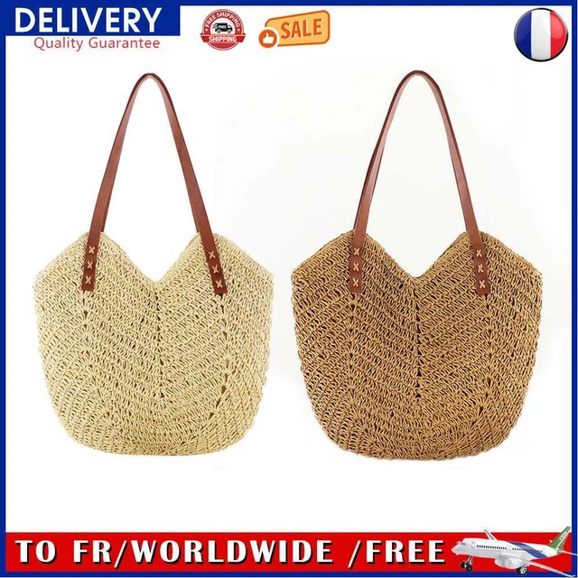 Fashion Women Straw Handbag Hand Woven Shoulder Bag Travel Beach Hollow Totes