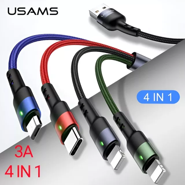 USAMS 4 in 1 Fast USB Charging Cable Multi Charger Cord Type C Micro iPhone AU