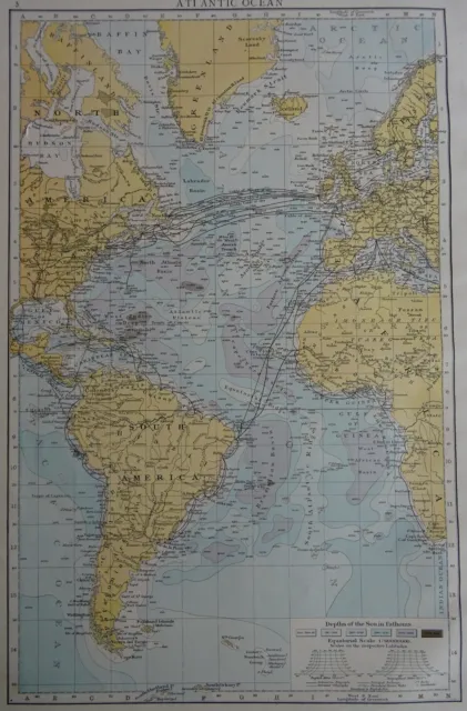 1896 Victorian Map of THE ATLANTIC OCEAN The Time Atlas 1st Gen