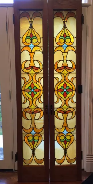 Pair of Antique Victorian Stained Leaded Glass Sidelights/sidelites restored