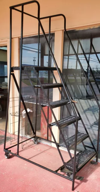 6 step rolling steel ladder with platform, for commericial use