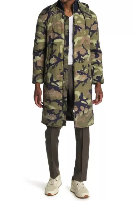 Valentino Men's Camo Print Hooded Puffer Coat Jacket in Iguana Size 54 / US 44