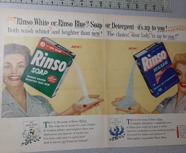 1954 Rinso Vintage 2 Pg Print Ad Laundry Detergent White Blonde Brunette Pretty