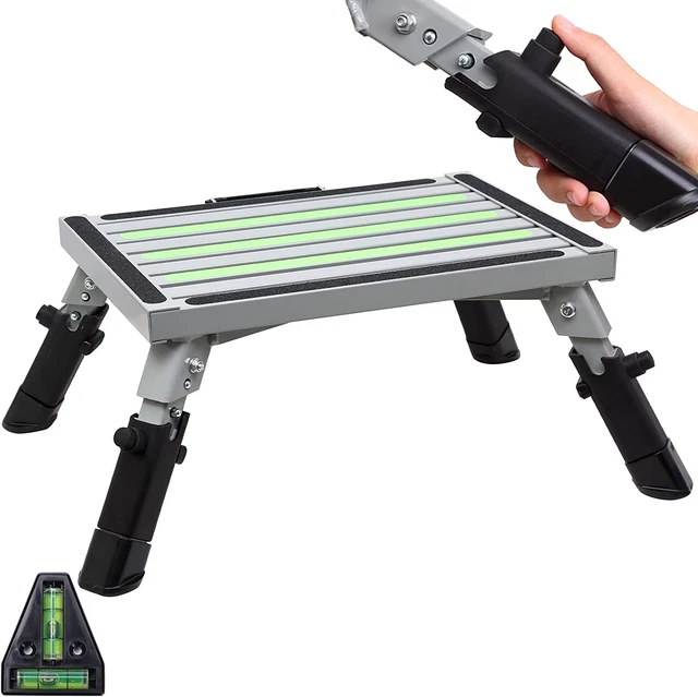 ALUMINUM SAFETY RV Steps Adjustable Height Folding Platform Step with