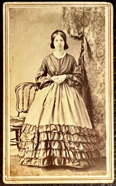 CDV Civil War era portrait of an attractive young  woman in beautiful dress