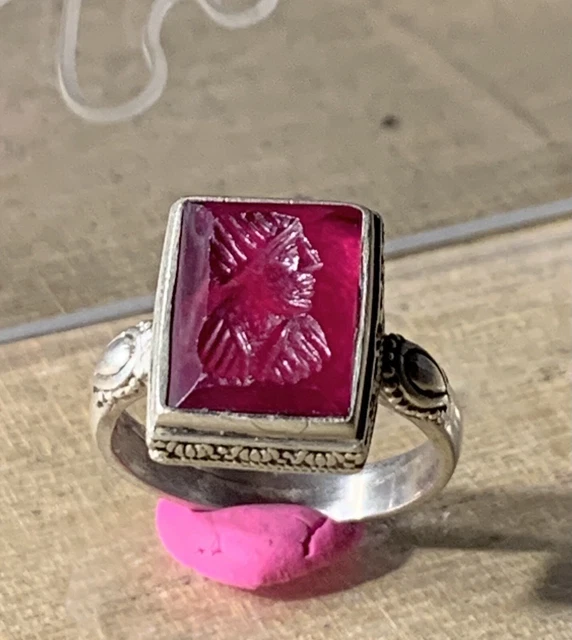 Bague ancienne egyptienne ancienne ouvrante poison argent scarabée céramique