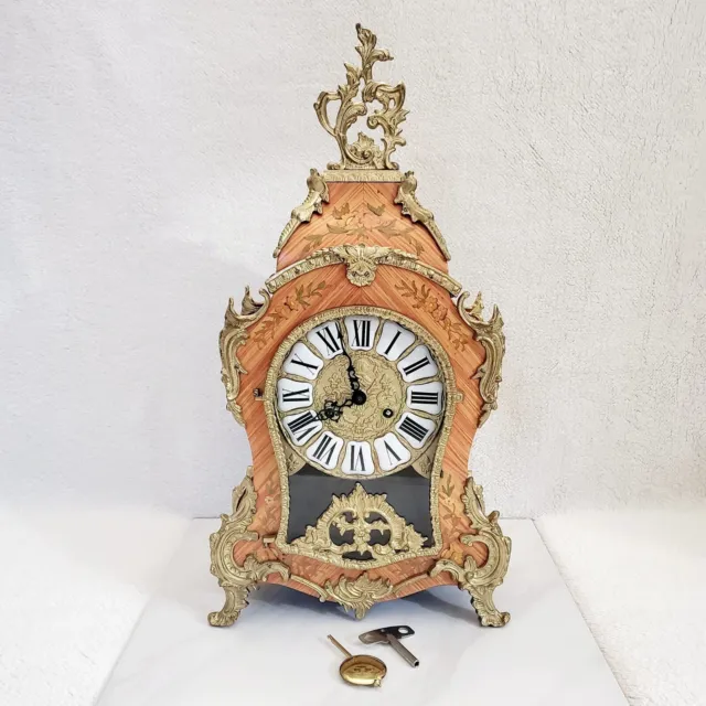 Antique Franz Hermle French Louis XV Style Mantle Clock w/ Pendulum & Key