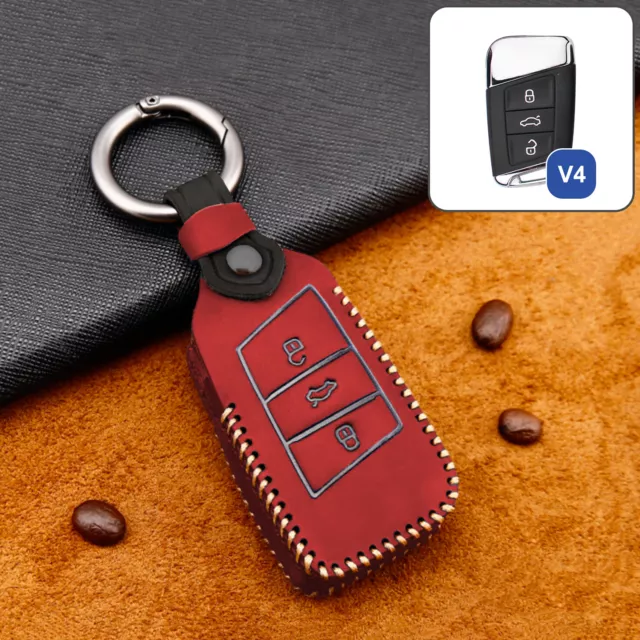 Premium Schlüsselhülle Etui für VW Golf Passat Skoda Keyless Schlüssel, rot