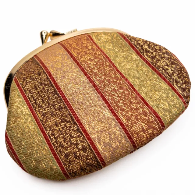 Vintage Unused Japanese Golden Striped Brocade Fabric Coin Purse: Aug22-A