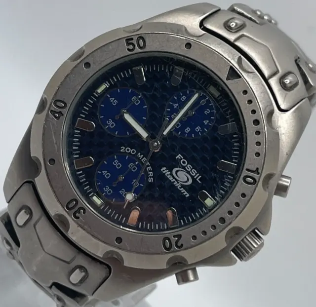 Fossil Titanium Mens Watch TI-5022 Chronograph 200MWR Blue Dial Gray Titanium 2