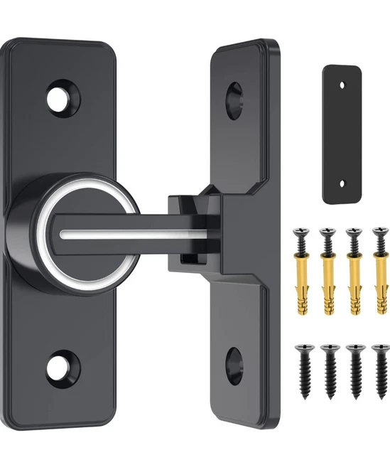 90 Degree Stainless Steel Latch Barn Door Lock Heavy Duty Gate Luminous-Black