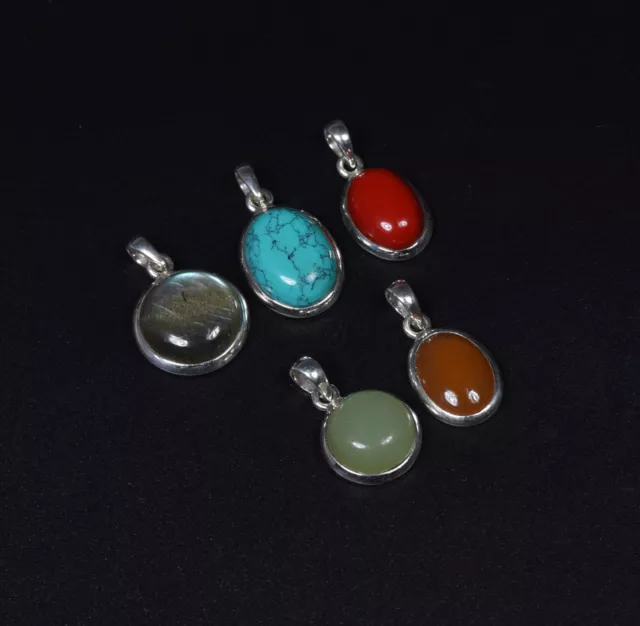 Wholesale 5pc 925 Solid Sterling Silver Red Coral Mix Stone Pendant Lot B