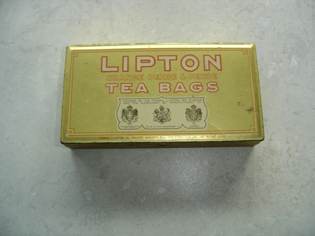 1940's Vintage Lipton Orange Pekoe & Pekoe Tea Bags Empty Metal Tin