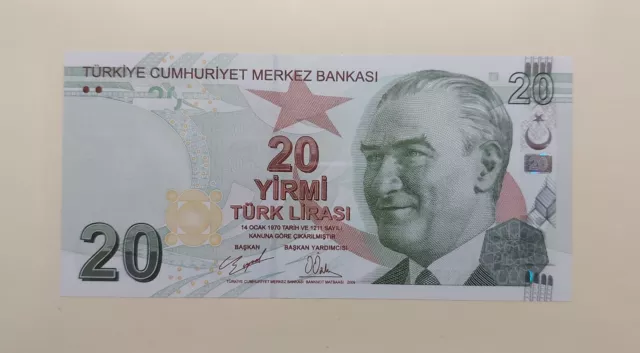 TURKEY 20 YIRMI TÜRK LIRASI 2009 (2021) P-224e (NEW SIGNATURE) UNC Prefix:E