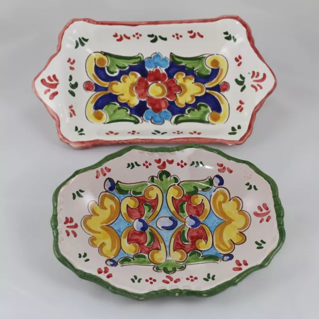 2 BANDEJAS Ceramica Popular Castellana Pintadas a mano, Años 70 España