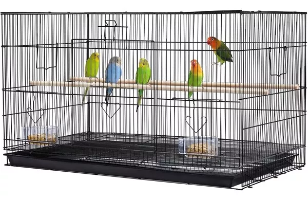 Jaula para Pájaros para Loro Canarios Agapornis Aves con Comedero 76x45,5x45,5cm