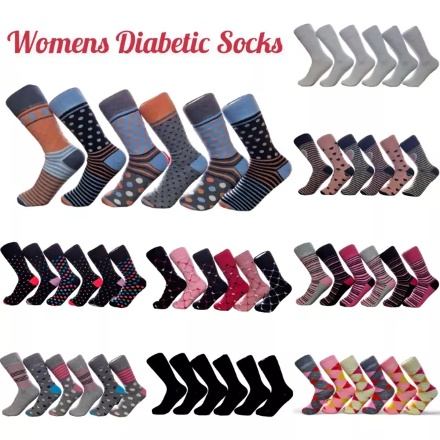 Womens Diabetic Socks Ladies Non Elastic Loose Top Soft Grip Gentle Sock UK 4-8