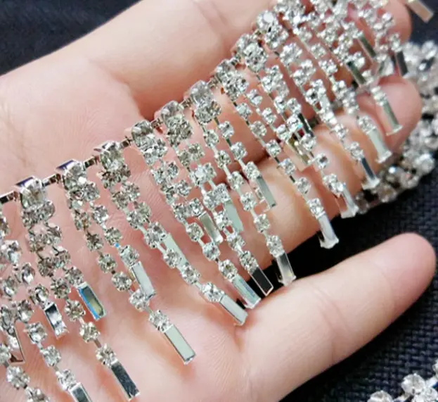 Clear Rhinestone Trim Clear Crystal Chain Wedding Rhinestone Fringe