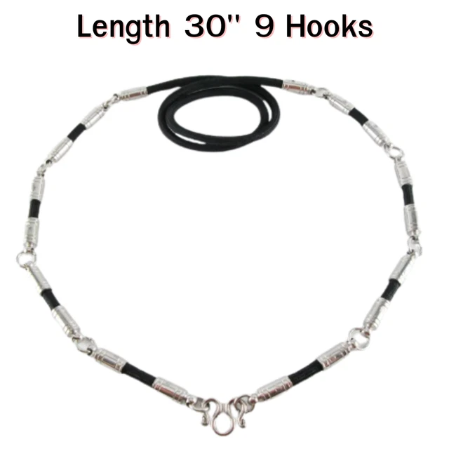 Vintage Necklace Rope Black 4mm 9Hooks Stainless Hanging Amulet Pendant Gift 30"
