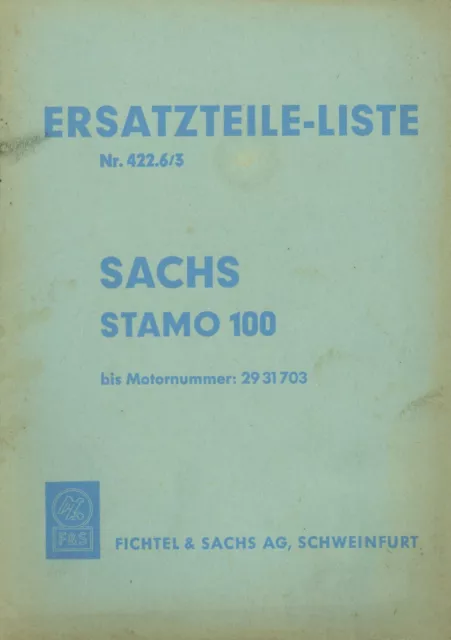 Sachs STAMO 100 Ersatzteilkatalog 422.6/3 1965 Teile Stationärmotor catalog