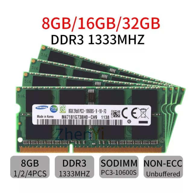 32Go 16GO 8Go DDR3 PC3-10600S 1333MHz 2Rx8 SODIMM portable Mémoire Samsung FR