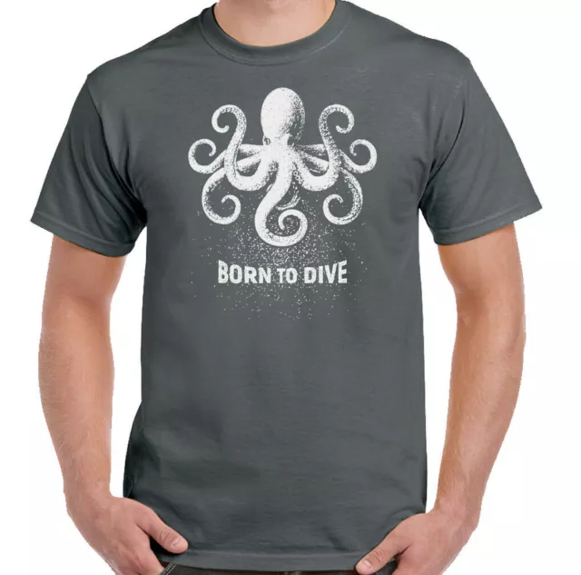 T-shirt subacquea Born To Dive da uomo kit divertente attrezzatura subacquea polpo flipper