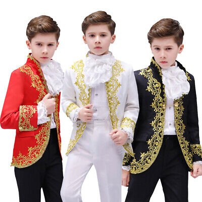Boys Kids Children Court Hussar Suit Jacket Blazer Pants Embroidered Costume