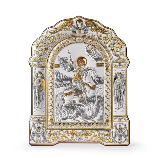 Saint George Orthodox Handmade Silver Icon 20x27cm; 8,1x10,4"