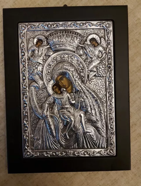 Silver Holy Mother of God Greek Orthodox Byzantine Icon!!!