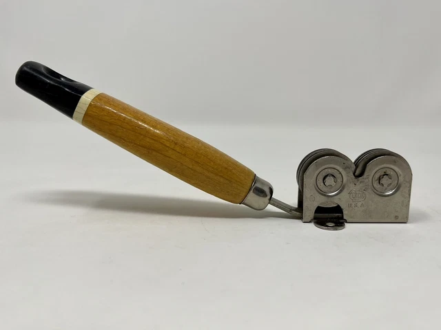 Vintage ECKO Knife Sharpener Pull Through with BLACK / WHITE Wood Handle Vintage ECKO Knife Sharpener Pull Through with BLACK / WHITE Wood Handle