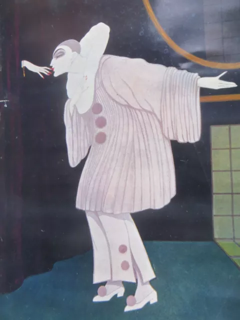 1930 Grande Tavola Cromolito Pierrot Lunaire Grafica Art Deco'