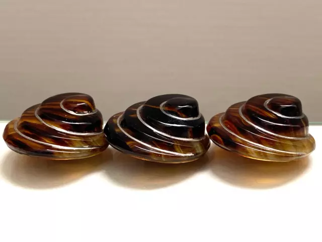 Lot de 3 boutons vintage 28 mm - Verre couleur écaille, décor chromé