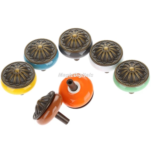 Retro Bronze Ceramic Round Kitchen Cabinet Knob Cupboard Drawer Door Pull Handle