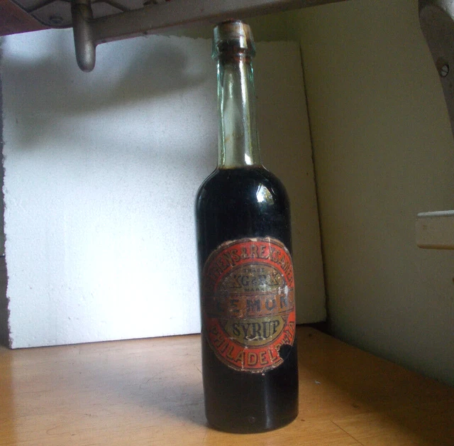 1860s GITHENS & REXSAMER LEMON SYRUP PHILADA SEALED BOTTLE W/ORIGINAL LABEL RARE