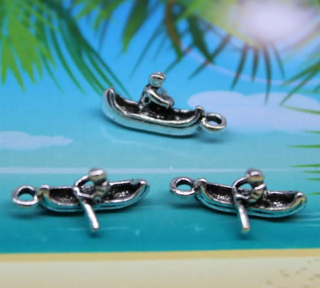 40 Canoe Kayak Boat Charms  Antique Silver Tone 19 x 9 mm US Seller 623