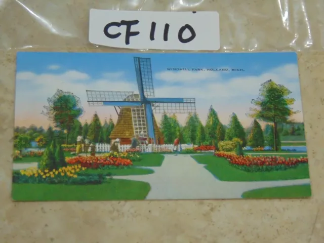 Vintage Unused Postcard Linen Holland Michigan Windmill Park Dutch Mill 1940'S