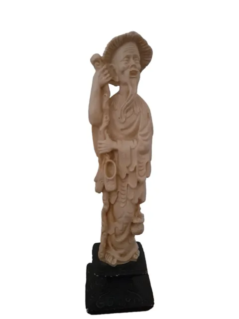 Vintage Carved Oriental Chinese Man Resin Figurine On Base Wise Man