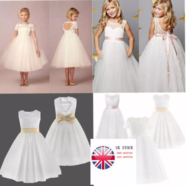 UK Flower Girls Formal Gown Pageant Wedding Tulle Dress Bridesmaid Party Dresses