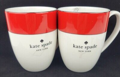 Set of 2 Kate Spade New York Lenox Rutherford Circle Red Coffee Tea Mug Cups