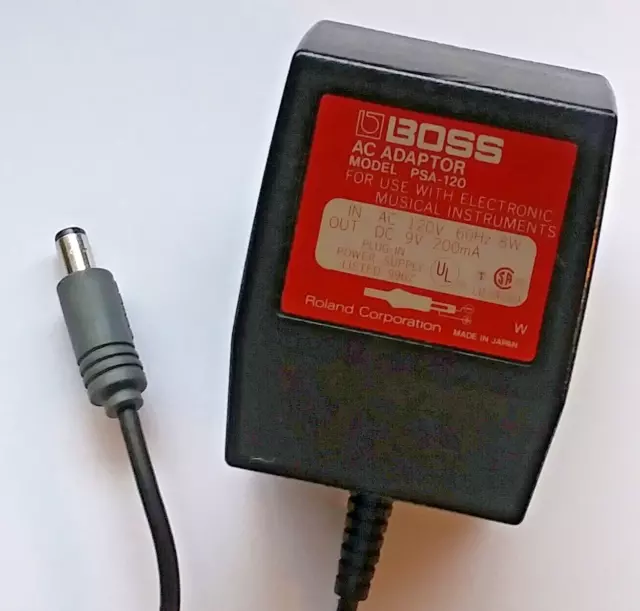 Adaptador de CA vintage Boss PSA-120 fuente de alimentación para pedales de guitarra Boss década 1980 Japón