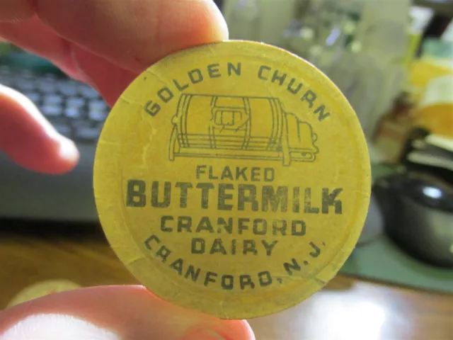 Cranford, N.J. Cranford Dairy Golden Churn milk bottle cap 56mm 1 11/16" Used NJ