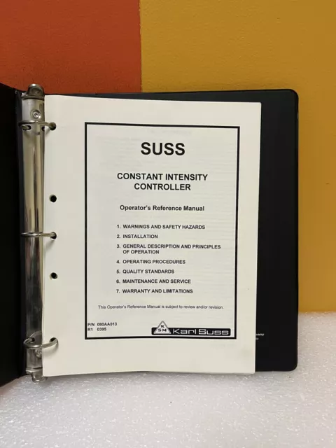 Karl Suss 080AA013 Constant Intensity Controller Operator's Reference Manual