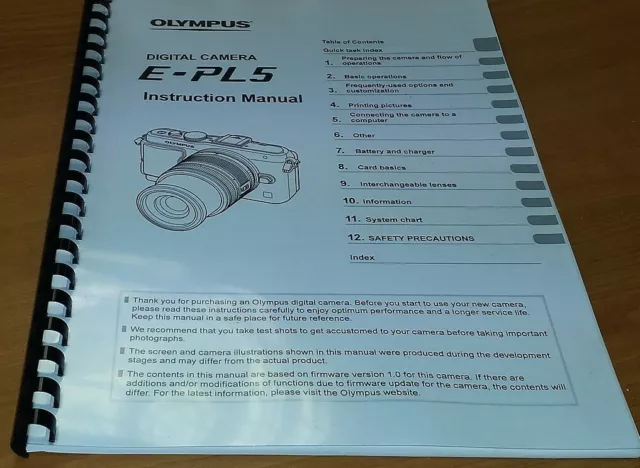 Olympus E-Pl5 Digital Camera Printed Instruction Manual User Guide 133 Pages A4