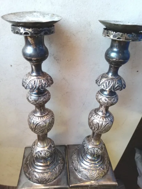 Antique Art Nouveau Sterling Silver  Candlesticks James Freeman London 13 1/2"