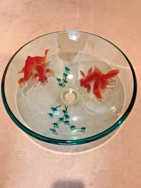 Round Glass Vessel Sink with Gold Fishes