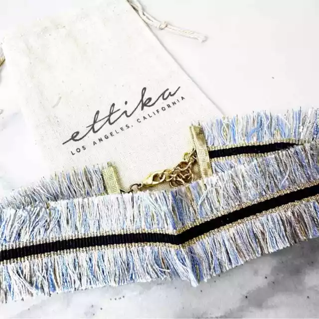 Ettika Fringe Choker Necklace Blue Black Gold Boho Festival New