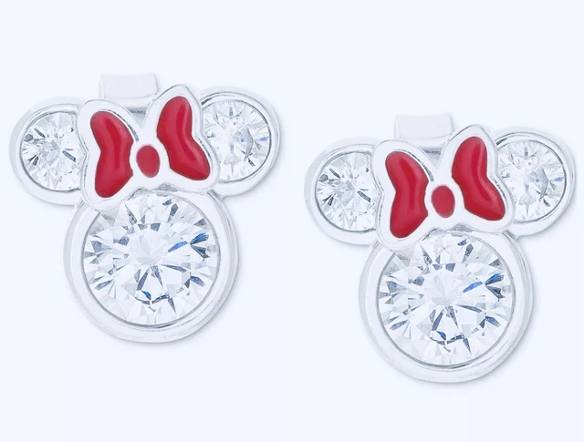 NIB Children's Cubic Zirconia Enamel Minnie Mouse Stud Earrings Sterling Silver