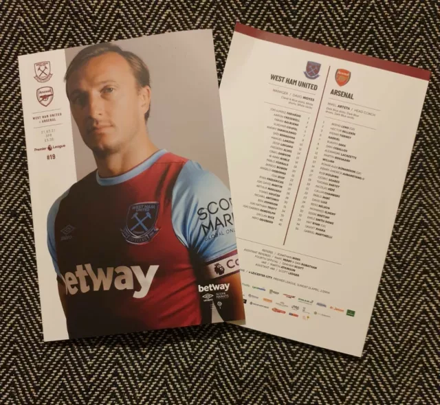 West Ham United v Arsenal PREMIER LEAGUE Mark Noble CAPTAIN 21/3/21 LAST FEW!!!